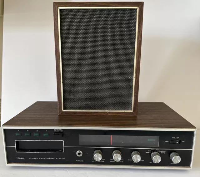 Sears AM FM Stereo 8 Track Player Stereo System #700.91300201 w 1 Speaker Tested