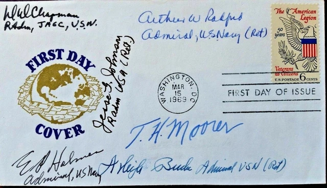 COPERTINA PRIMO GIORNO LEGIONE AMERICANA 6 x US AMIRALS SIGNATURES RARE