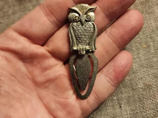 VTG METZKE PEWTER OWL BOOKMARK Signed & Dated 1978 Adorable TEACHER/LIBRARY GIFT