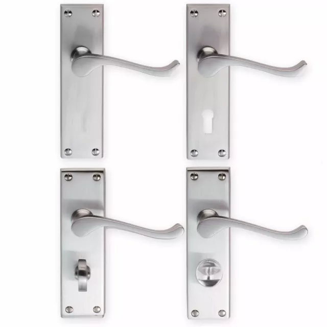 SATIN VICTORIAN SCROLL DOOR HANDLES Mortice Bathroom Internal Latch Lock Brushed