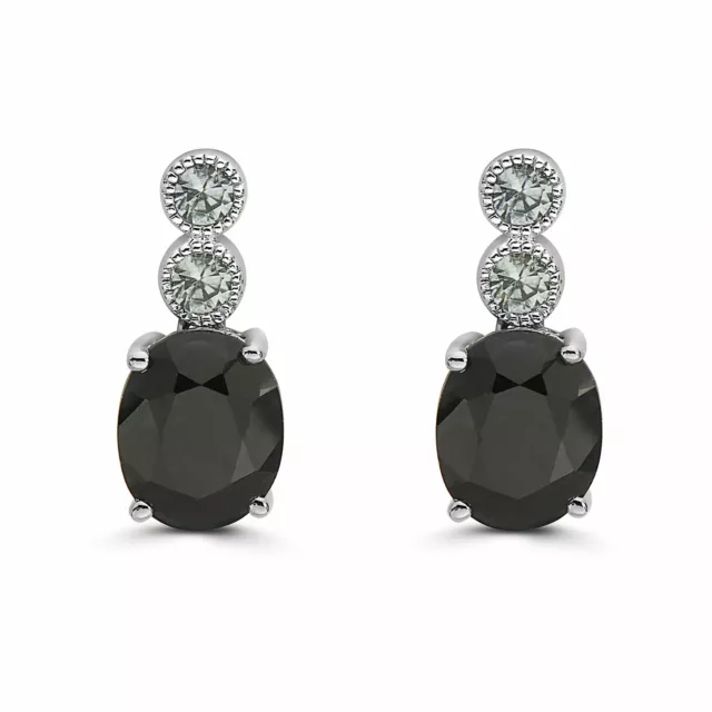 LeVian 925 Sterling Silver Black Sapphire 7.91 cts Earrings