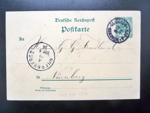 DR-Postkarte P32I, Stempel MÜNCHEN-GLADBACH und NÜRNBERG