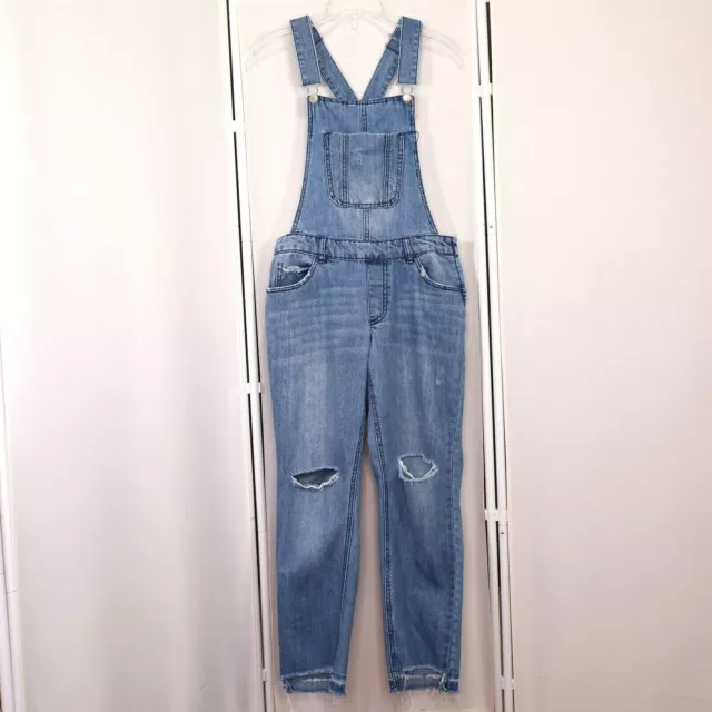 Highway Jeans Overalls Blue Denim Bibs Size Medium Juniors Distressed Raw Hems
