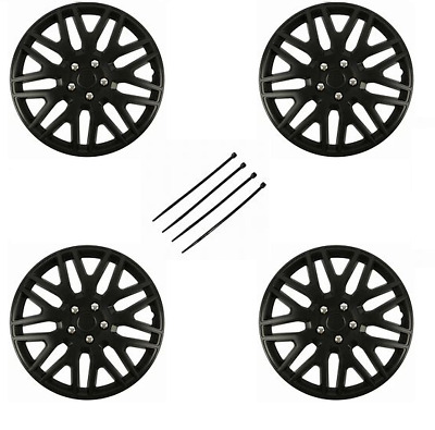 Wheel Trims 15" Hub Caps Plastic Covers Set of 4 Black Fits Peugeot + FREE TIES