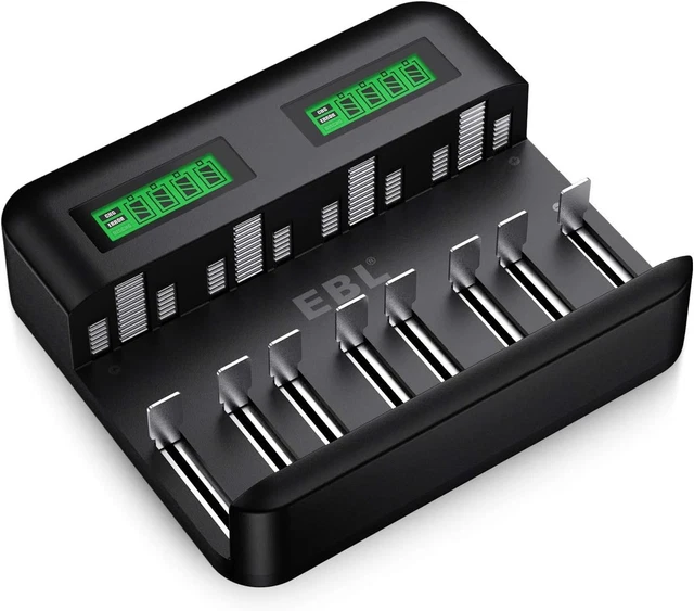 EBL LCD Universal Battery Charger for AA AAA C D Rechargeable Batteries with Ty
