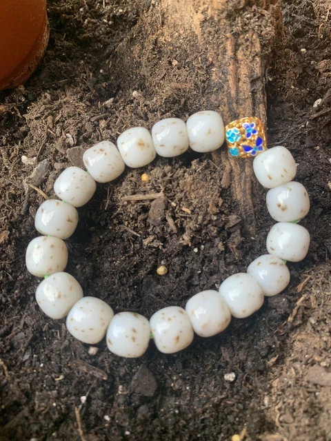 Handmade Carved Hetian Osmanthus cake Jade  beads bracelet( Rare Unique Color)