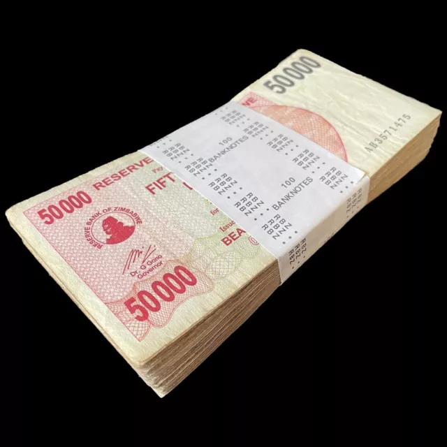 Zimbabwe 100 x 50.000 Dollars 2007  Pick- 47- Bundle 100 PCS – USED