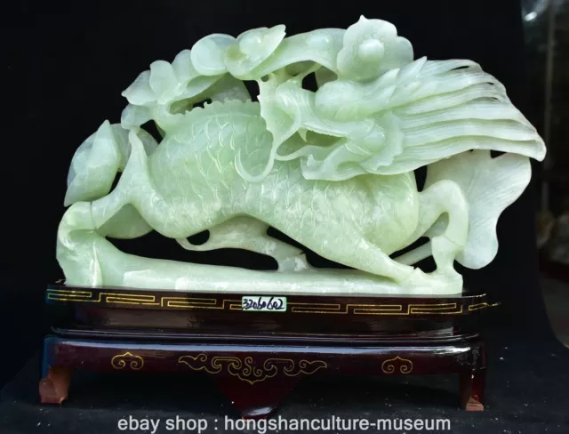 15.2" Chinese Natural Xiu Jade Carving Coin Kylin Beast Yuanbao Wealth Statue