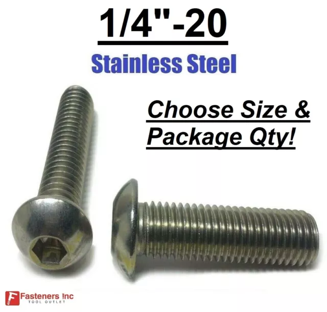 1/4-20 Button Head Socket Cap Screws Allen Bolts Hex Drive Stainless Steel 18-8