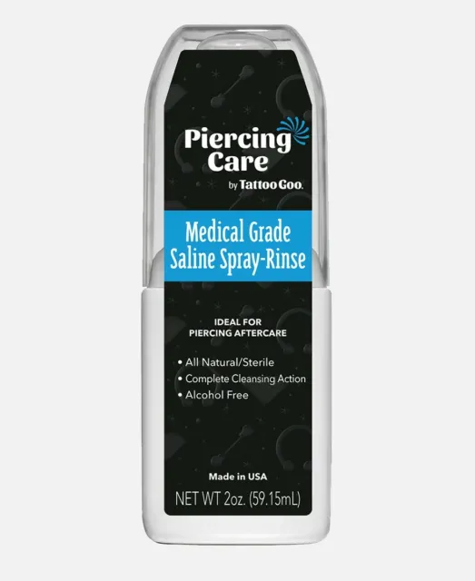 TATTOO GOO Piercing Aftercare Natural Saline Solution Cleansing Spray Rinse 2 oz