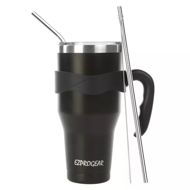 40 oz Stainless Steel Large Tumbler Double Wall Insulated Mug w/ Straws & Handle