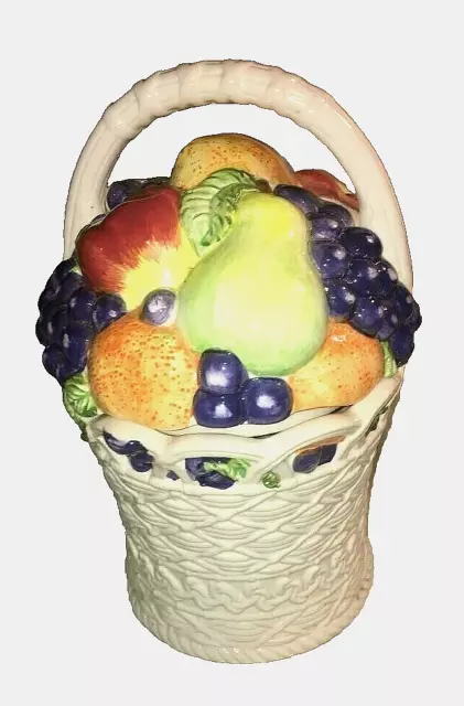 Vintage Fruit Basket with Grapes, Pears, Oranges Apples Cookie jar