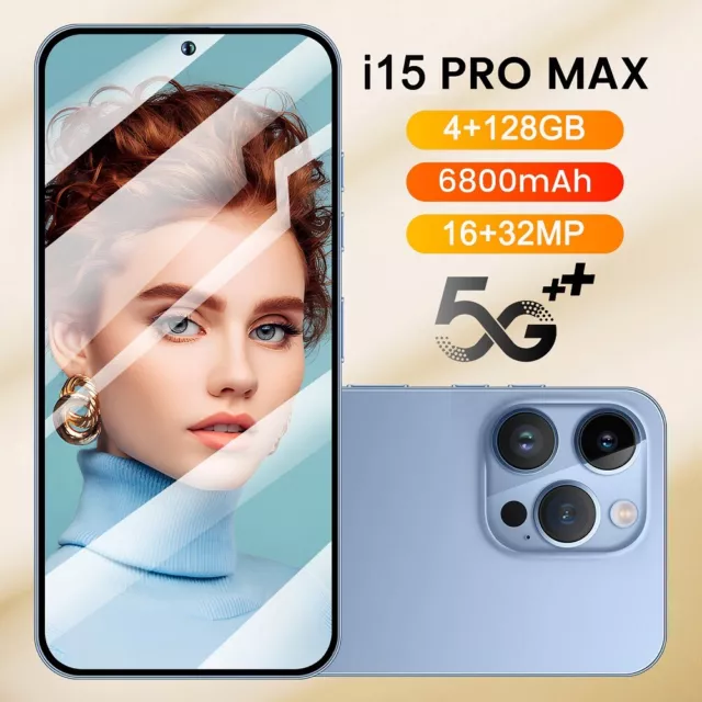 Smartphone 6,8 pouces i15 Pro Max 5G Android 128Go double SIM téléphone débloqué
