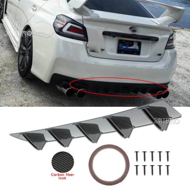 Car Rear Diffuser Bumper 5 Fins Spoiler Lip Carbon Fiber Look For Subaru WRX STI