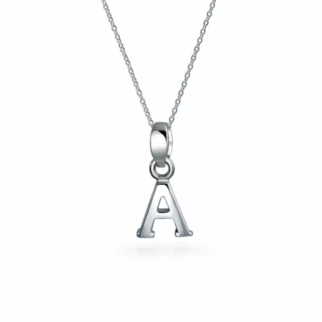 Letter Block Alphabet Initial Pendant Necklace .925 Sterling Silver