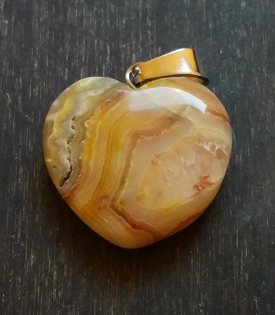 AGATE CRAZY LACE, Pendentif Cœur en Pierre fine d'AGATE, Gemme AGATE du MEXIQUE