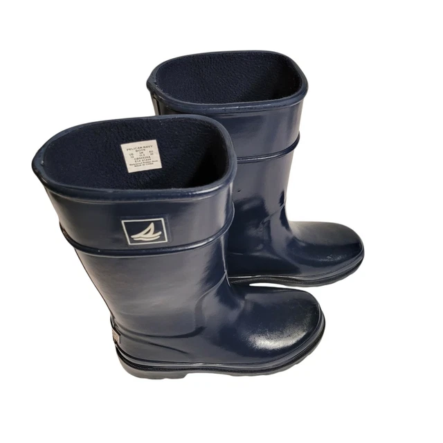 Sperry Top-Sider Boys Pelican Navy Blue Waterproof Rubber Rain Boots Size 12
