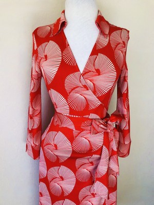 6 8 $398 Diane Von Furstenberg Vintage Justin Sundial Red Silk Wrap Dress Nwot