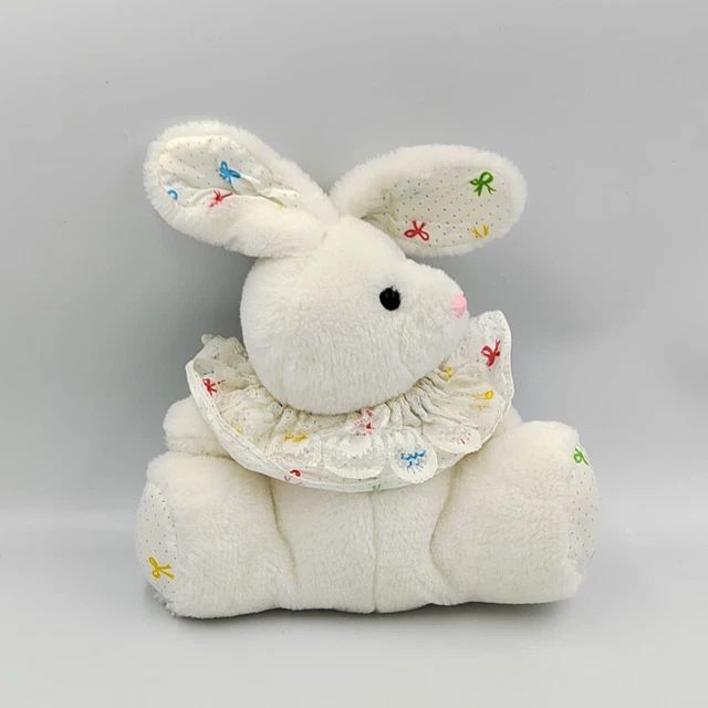 Ancien doudou peluche lapin blanc pois noeuds CLEVER - 32915