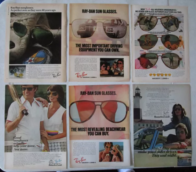Lot of 6 Diff RAY-BAN Sunglasses Print Ads ~ Sexy Swimsuit, Tennis, Ambermatics