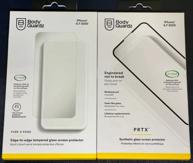 Bulk Lot Bodyguardz Pure 2 Edge or PRTX Glass Screen Protector iPhone 12 Pro Max