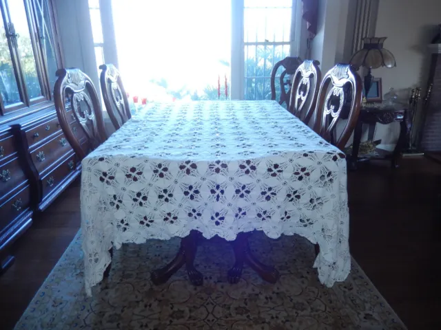 Bedspread Dining Table Custom Made Crochet Lace Wedding Light Beige 100"X93" VTG