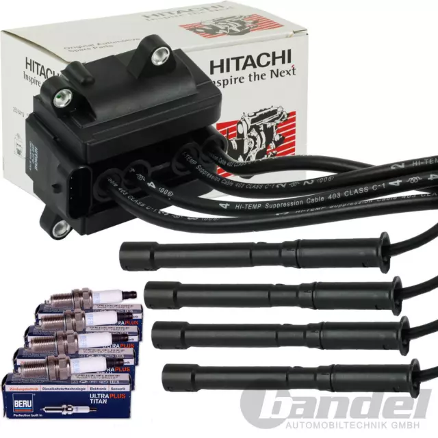 BOBINA DI ACCENSIONE HITACHI + CAVO DI ACCENSIONE + CANDELE BERU adatte per RENAULT CLIO 2 TWINGO 1.2