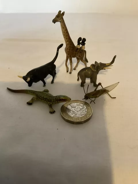 Antique Cold Painted Bronze Miniature 5 X Animal Figurines
