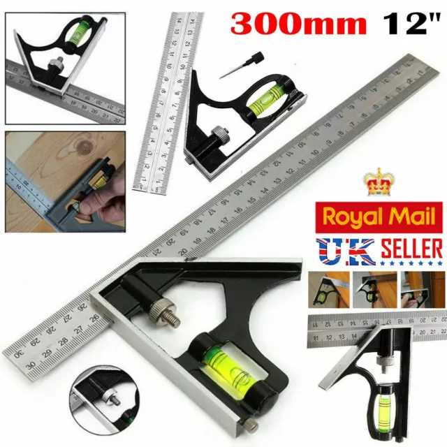 12 inch 300mm Adjustable Engineers Combination Right Angle Ruler Try Square Set