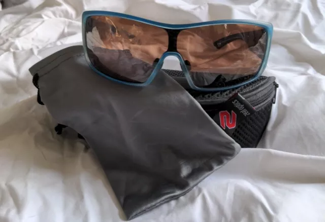 New Zeal Optics Polarized Sunglasses Blue Frame with Amber Lenses.