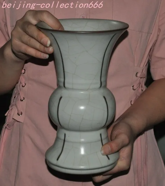 9'' China Song dynasty Ru porcelain flower Zun Cup Bottle Pot Vase Jar Statue