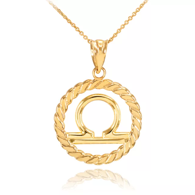 Gold Libra Zodiac Sign in Circle Rope Pendant Necklace