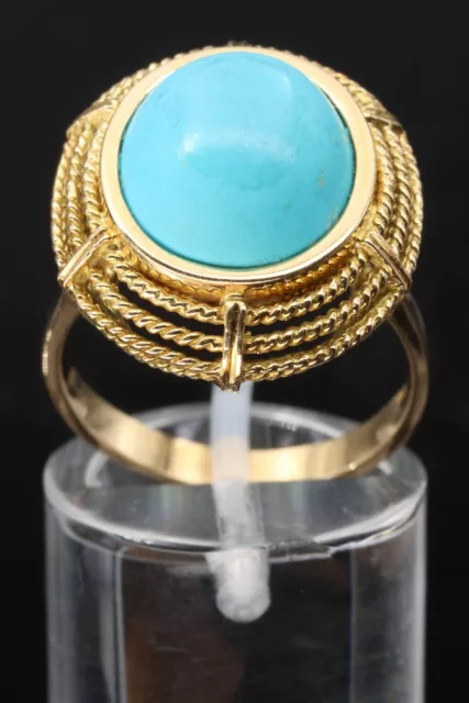 750 18 Carat or Jaune Anneau avec Turquoise, Taille de la Bague 56, Bon État