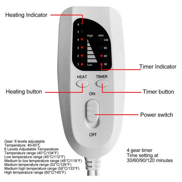 (EU Plug 220-240V)Electric Foot Warmer Flannel Auto Off 6 Levels Fast Heat HG5