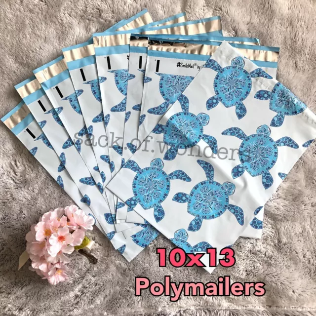 20 Designer Printed Poly Mailers 10X13 Shipping Envelopes Bags Blue Sea Turtle