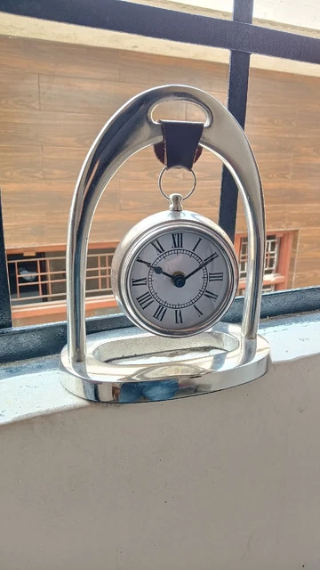 Silver Finish Table Clock Nautical Tabletop Vintage Antique Office Desk Clock