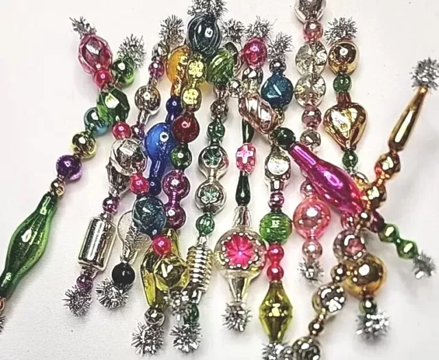 ✨️🌻 12 Vtg Mercury Glass Garland Icicle Bead Springtime Ornaments 4.5" 2