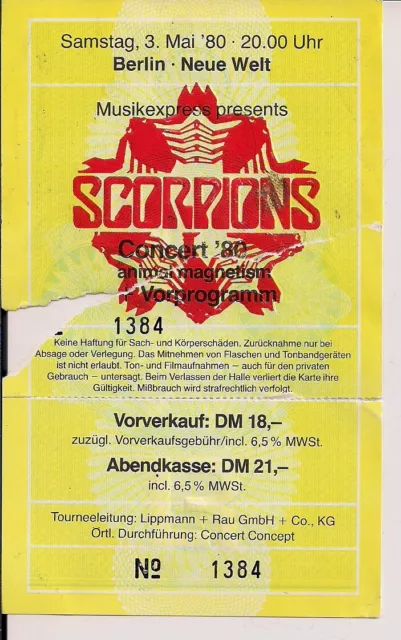 SCORPIONS & Lucifer's Friend Used Ticket Berlin 03.05.1980