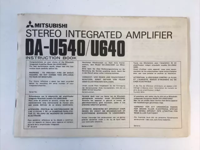Notice vintage pour Stéréo Amplificateur Intégré MITSUBISHI DA-U540/U640