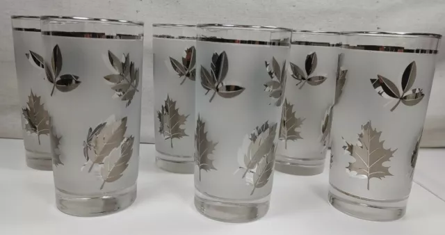 VTG Set of 6 Libbey Frosted Silver Leaf Bar Juice Glasses 2 3/4" W x 5 1/2" H