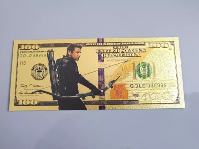 Marvel Hawkeye Gold Foil Banknote 100 USD