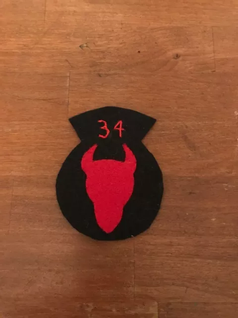 WWI US Army 34th Division " Red Bull" Patch wool felt AEF