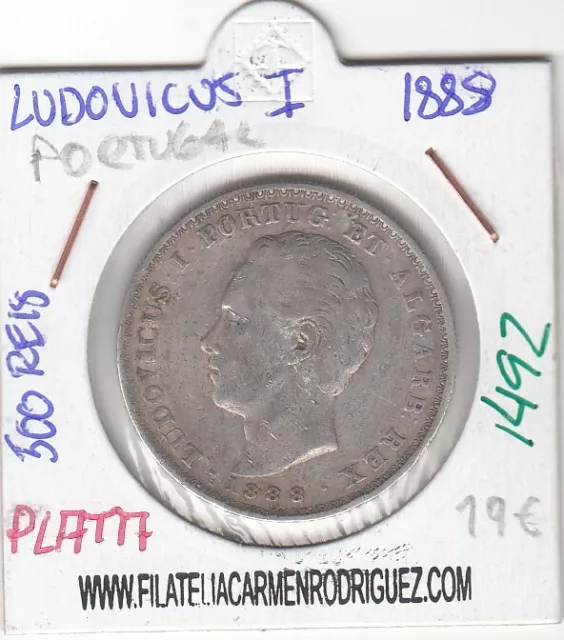 Cr1492 Moneda Portugal 500 Reis 1888 Ludovicus I Plata Mbc- 19