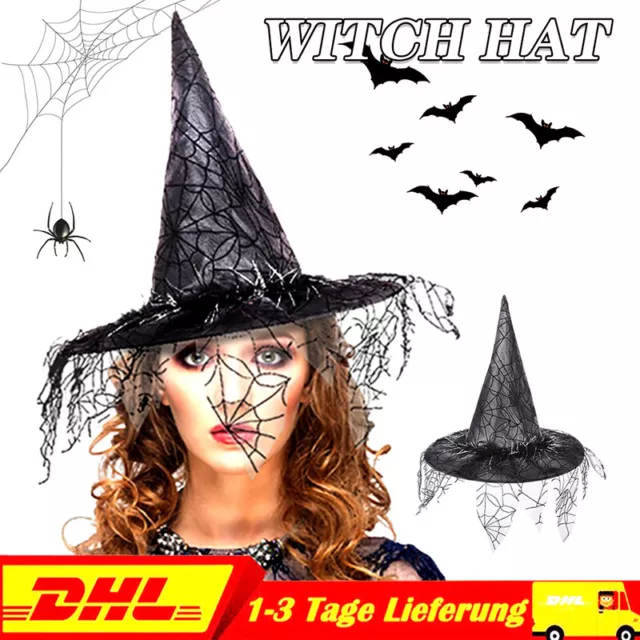 Erwachsene Frauen Schwarzer Hexenhut Halloween Kostüm Accessoire Zauberin Hut 👻