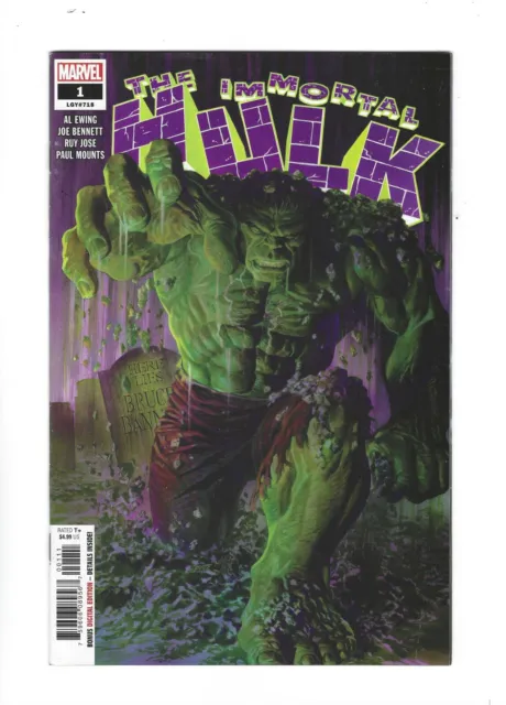 Immortal Hulk #1  AL EWING Series,  1st Print Cover A, Alex Ross, 9.4 NM, Marvel