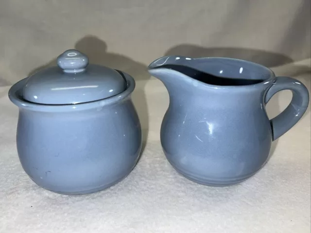 Periwinkle Sugar Bowl And Creamer Glossy Pottery Vintage Restaurant Ware 1970’s