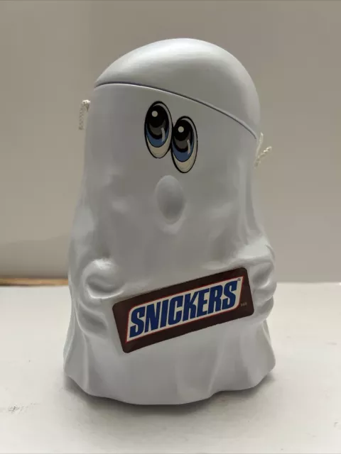 Vintage 1989 Mars Snickers Ghost Halloween Candy Pail Bucket Plastic Blow Mold
