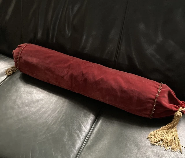 Antikes Samtkissen,Golden metallic Ottoman Kissen Empire Quasten Burgund Rot