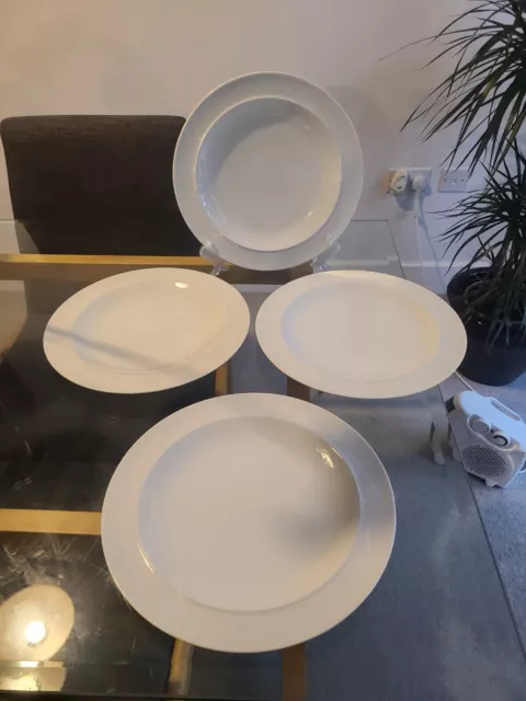 Denby White Trace  Large Dinner Plates X4. 12 1/2"