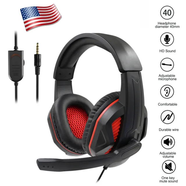3.5mm Wired Stereo Bass Gaming Headset Headphones with Mic for PS5 Xbox One PC